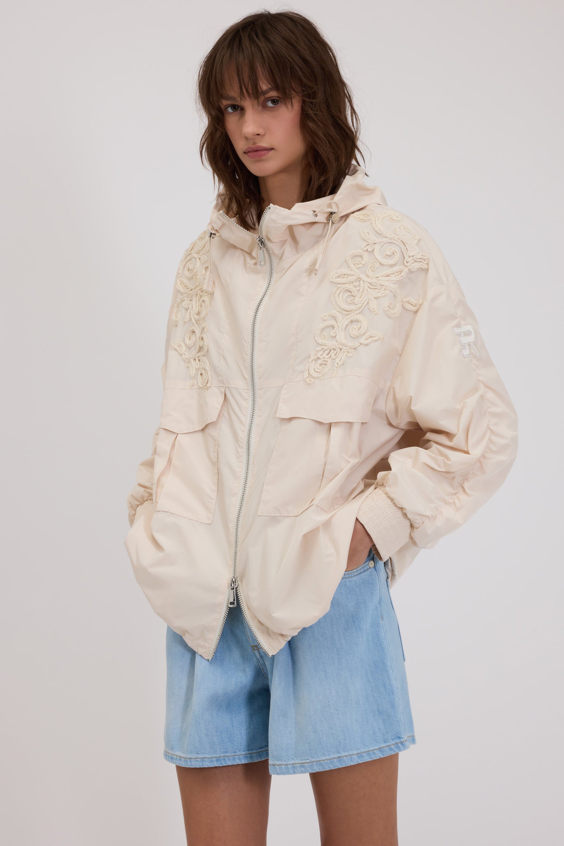 TAFFETA PARKA WITH HOOD AND CORNELY EMBROIDERY