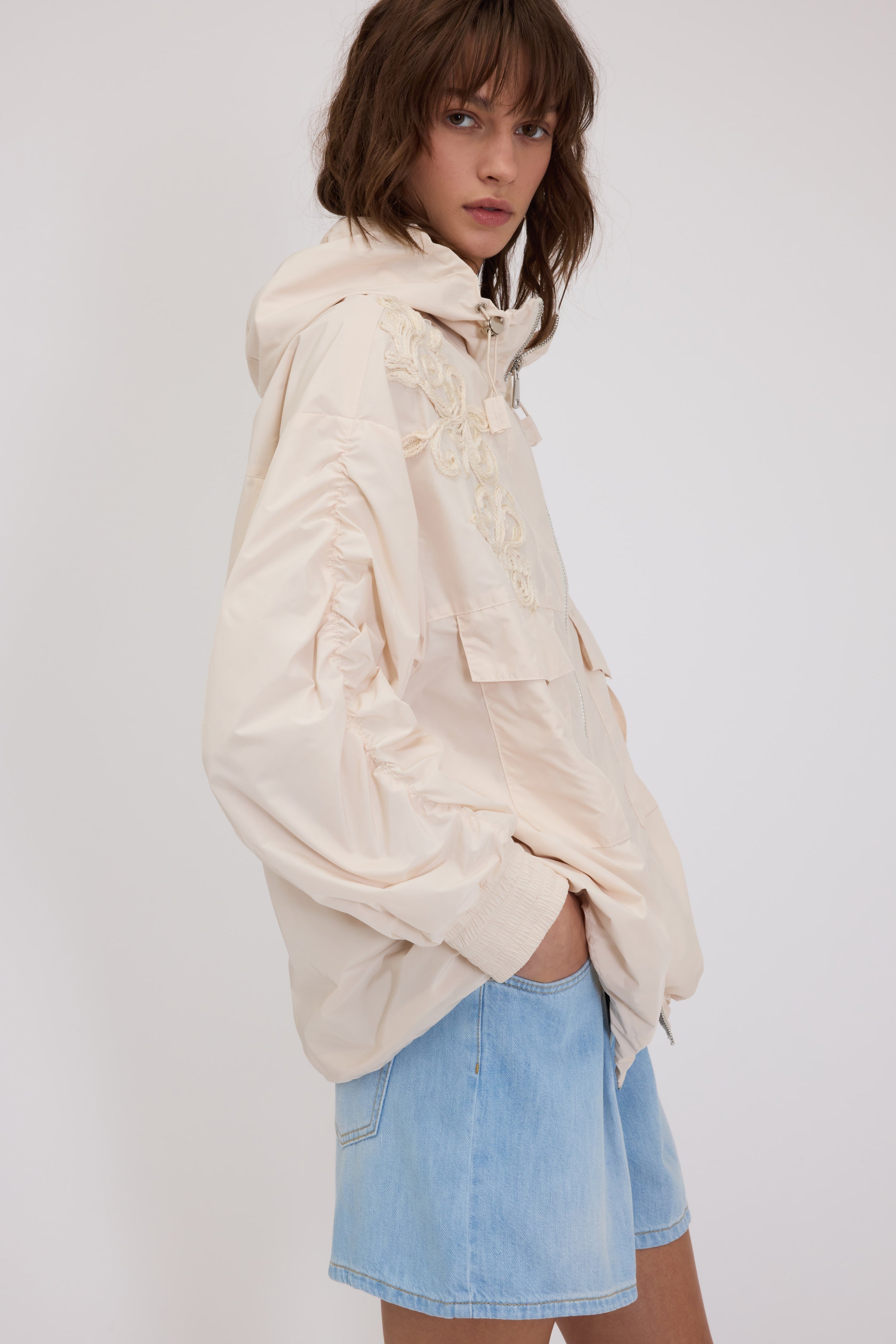 TAFFETA PARKA WITH HOOD AND CORNELY EMBROIDERY