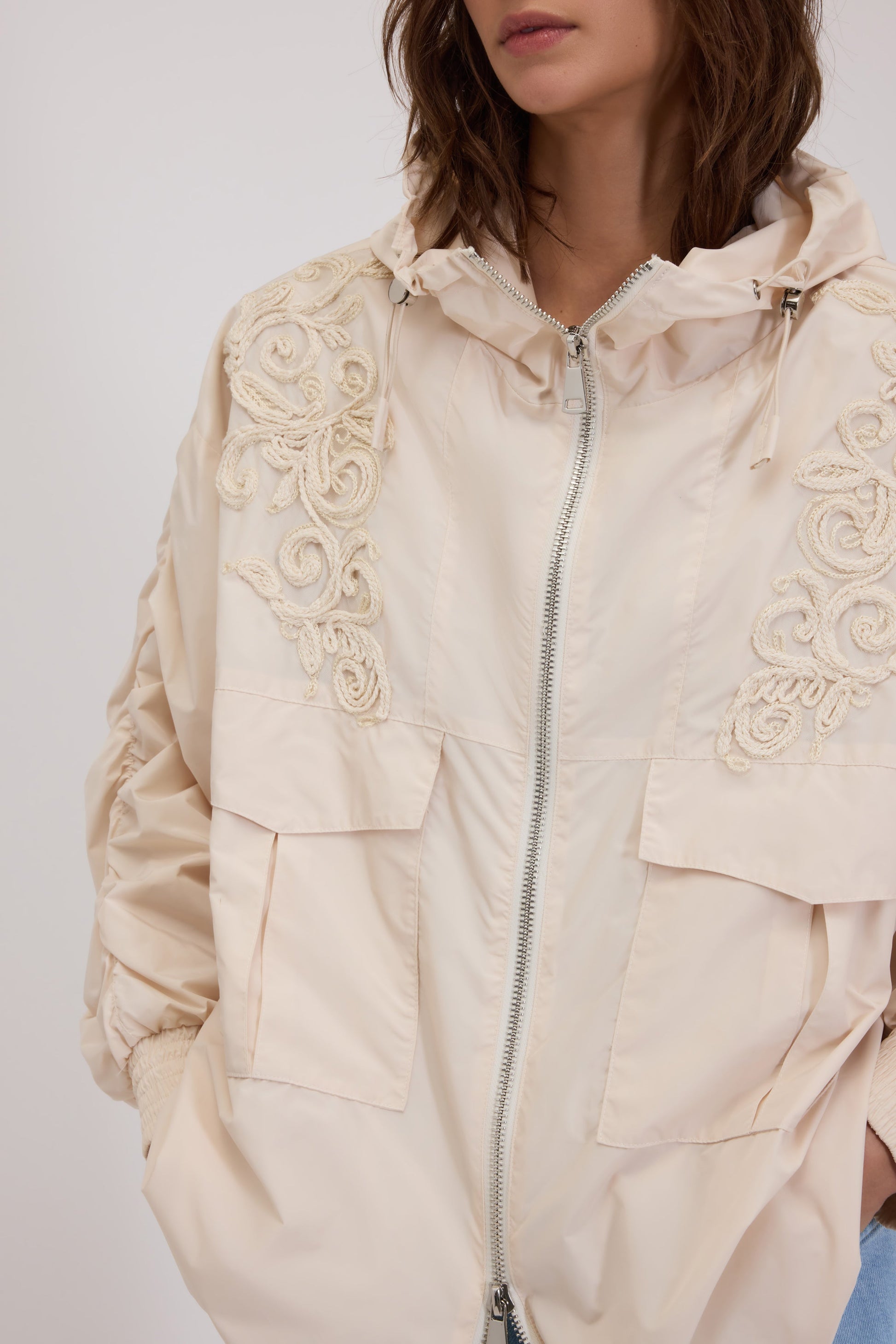 TAFFETA PARKA WITH HOOD AND CORNELY EMBROIDERY